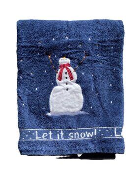 Santens Christmas Holiday Towel Snowman Snowflakes Silver Embroidery 42" x 22"